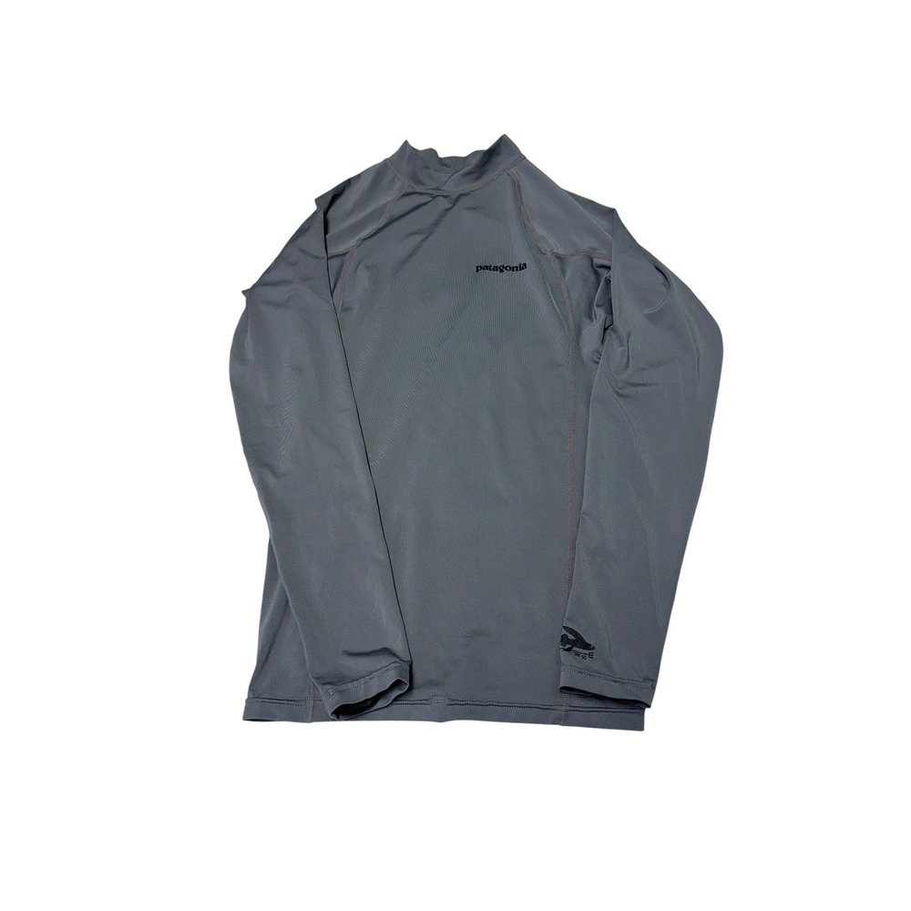 Patagonia Mens XS Grey Long Sleeve Rash Guard UPF 50 Sun Shirt Flying Fish Logo